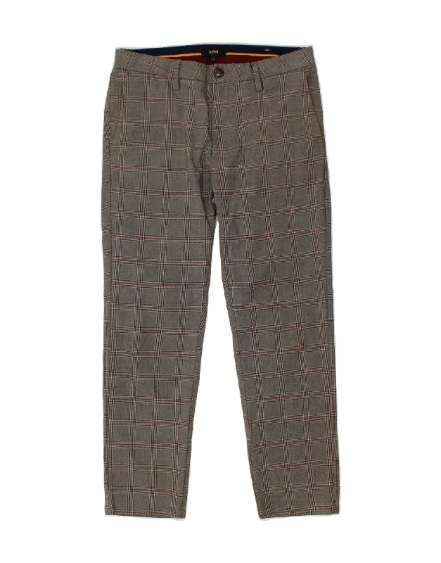 Street Style JULES Mens Slim Cropped Trousers W34 L25 Grey Check Polyester