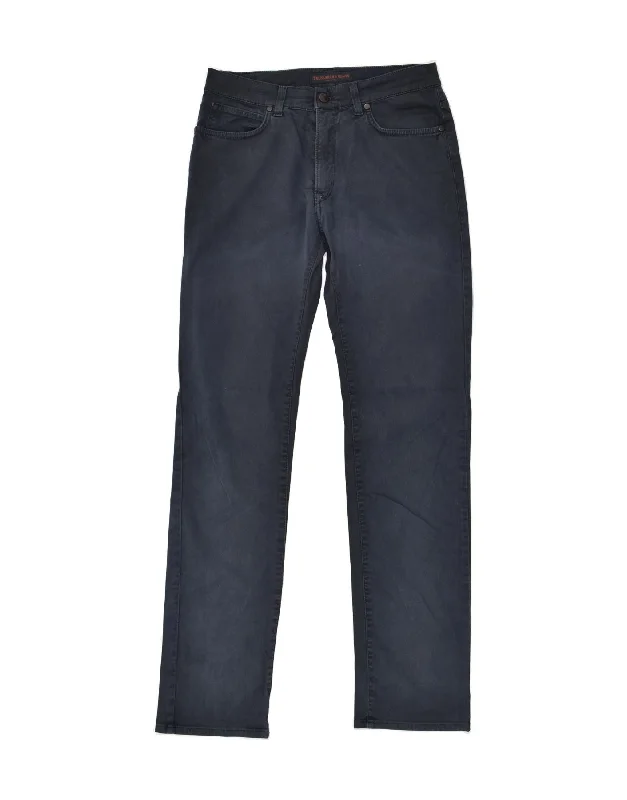 Classic Jackets TRUSSARDI Mens Slim Casual Trousers W33 L33  Navy Blue Cotton