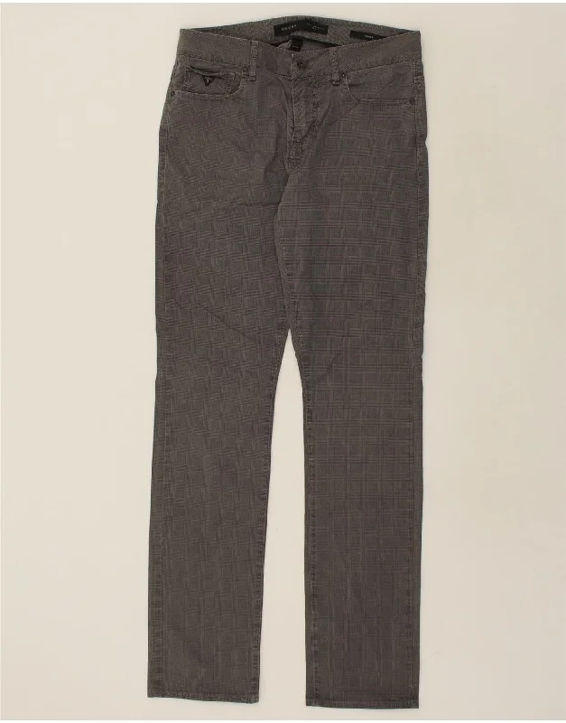 Sporty Chic GUESS Mens Los Angeles Skinny Casual Trousers W32 L35 Grey Plaid Cotton