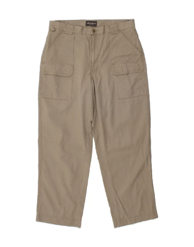 Comfy Apparel EDDIE BAUER Mens Tapered Cargo Trousers W36 L30 Beige Cotton