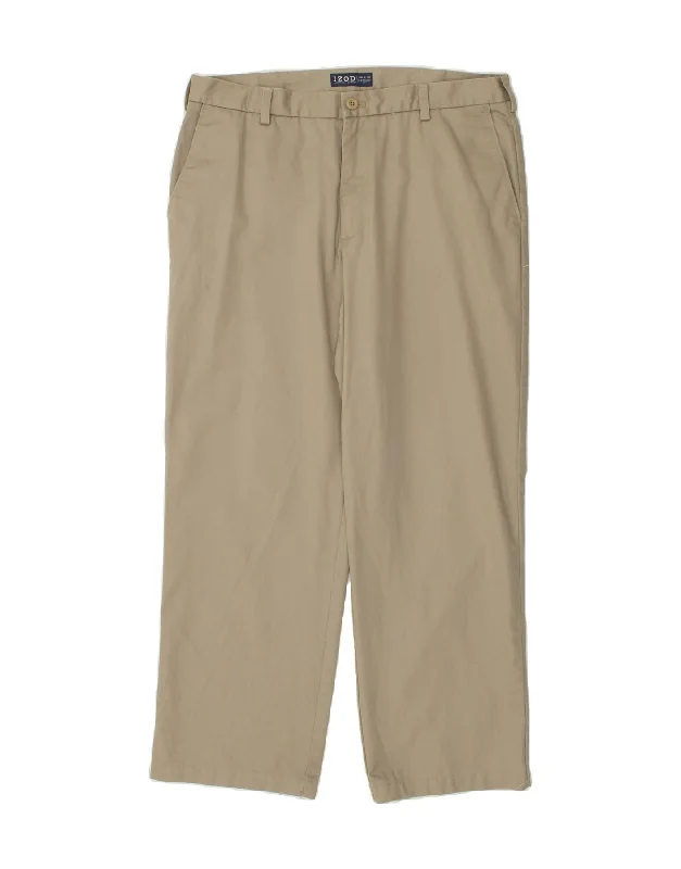 Comfortable Pants IZOD Mens Straight Chino Trousers W36 L30  Beige Cotton