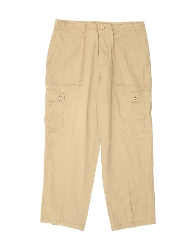 Casual Wear VINTAGE Mens Straight Cargo Trousers W32 L32 Beige Cotton