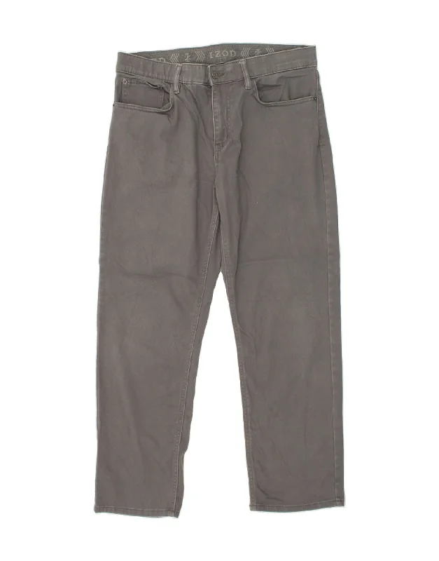 Timeless Style IZOD Mens Regular Fit Tapered Casual Trousers W34 L29 Grey Cotton