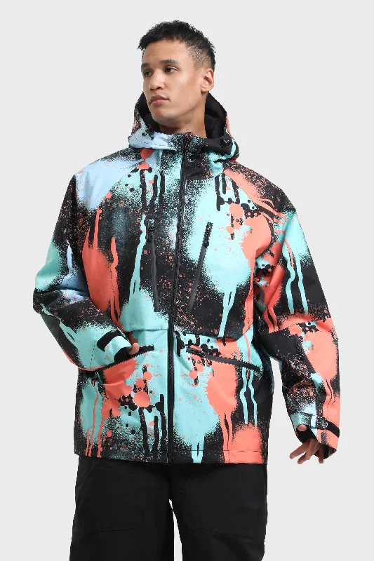 Outdoor Wear Men's Splatter Printed Multifunctional Waterproof Insulated Snow Jacket