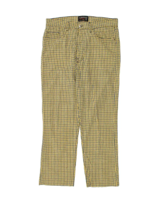 Smart Casual VINTAGE Mens Straight Casual Trousers W34 L28 Yellow Check Cotton