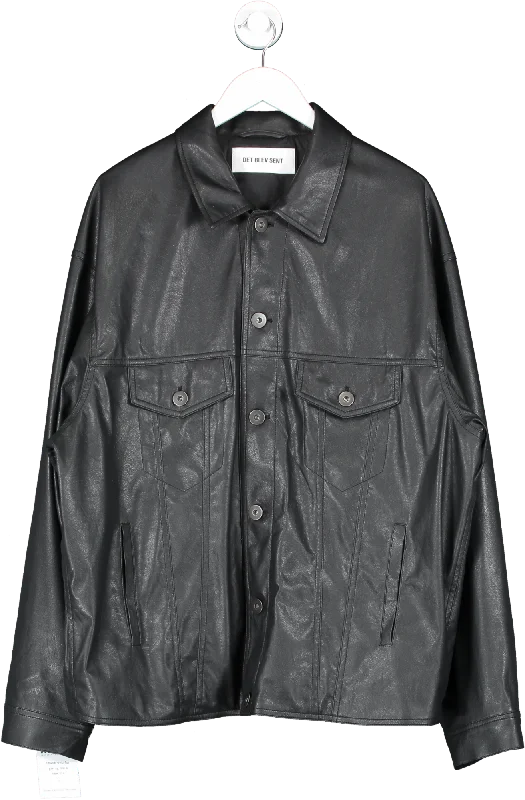 Boho Menswear Det Blev Sent Black Leather Button Up Jacket UK M