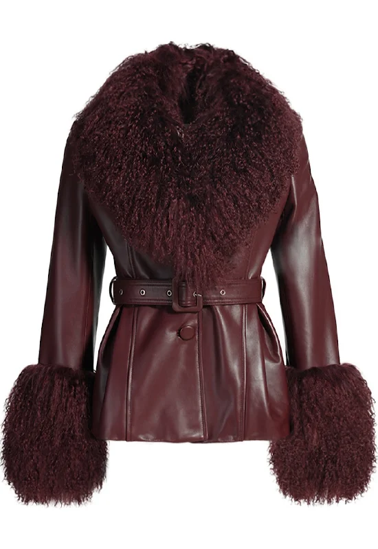 Casual Outfit 𝐋𝐈𝐌𝐈𝐓𝐄𝐃 𝐄𝐃𝐈𝐓𝐈𝐎𝐍 ALAIA Burgundy Mongolian Leather Jacket