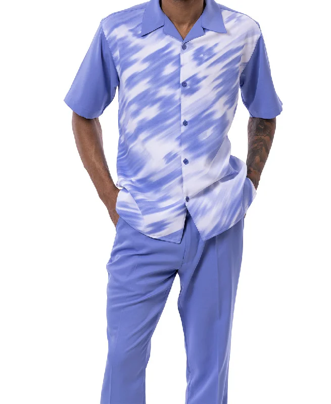 Urban Shirts Blue Abstract Print Walking Suit 2 Piece Short Sleeve Set