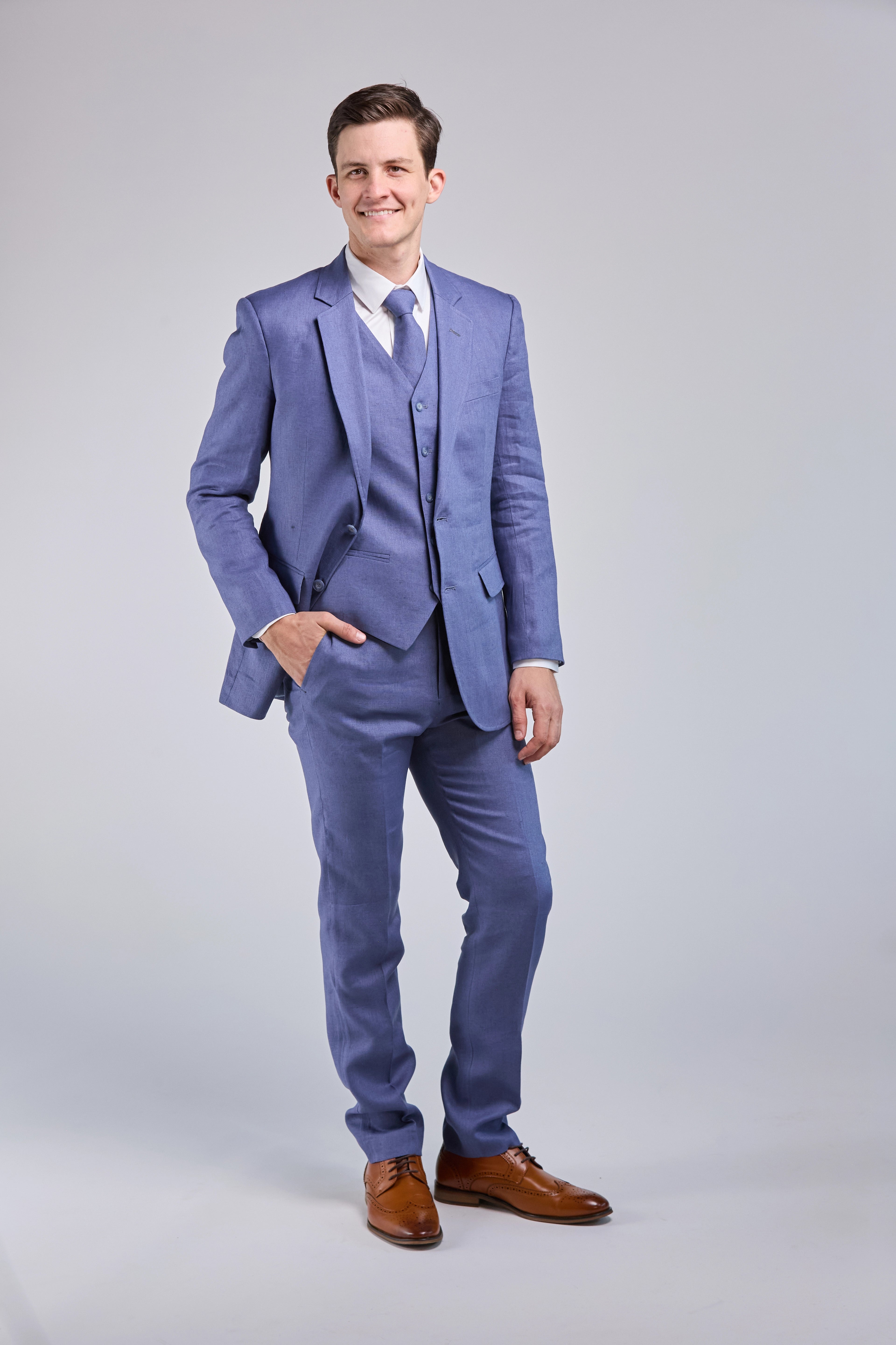 Classic Jackets Pale Indigo Linen 3 Piece Suit - Limited