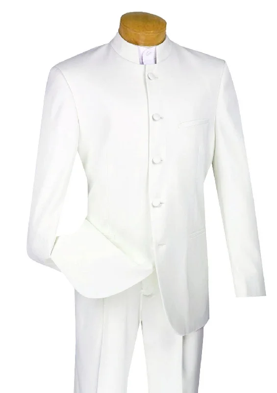 Cool Comfort Master Collection - Regular Fit Men's 2 Piece Banded Collar Tuxedo White