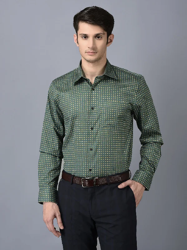 Luxury Comfort CANOE MEN Formal Shirt Green Color Cotton Fabric Button Closure Printed