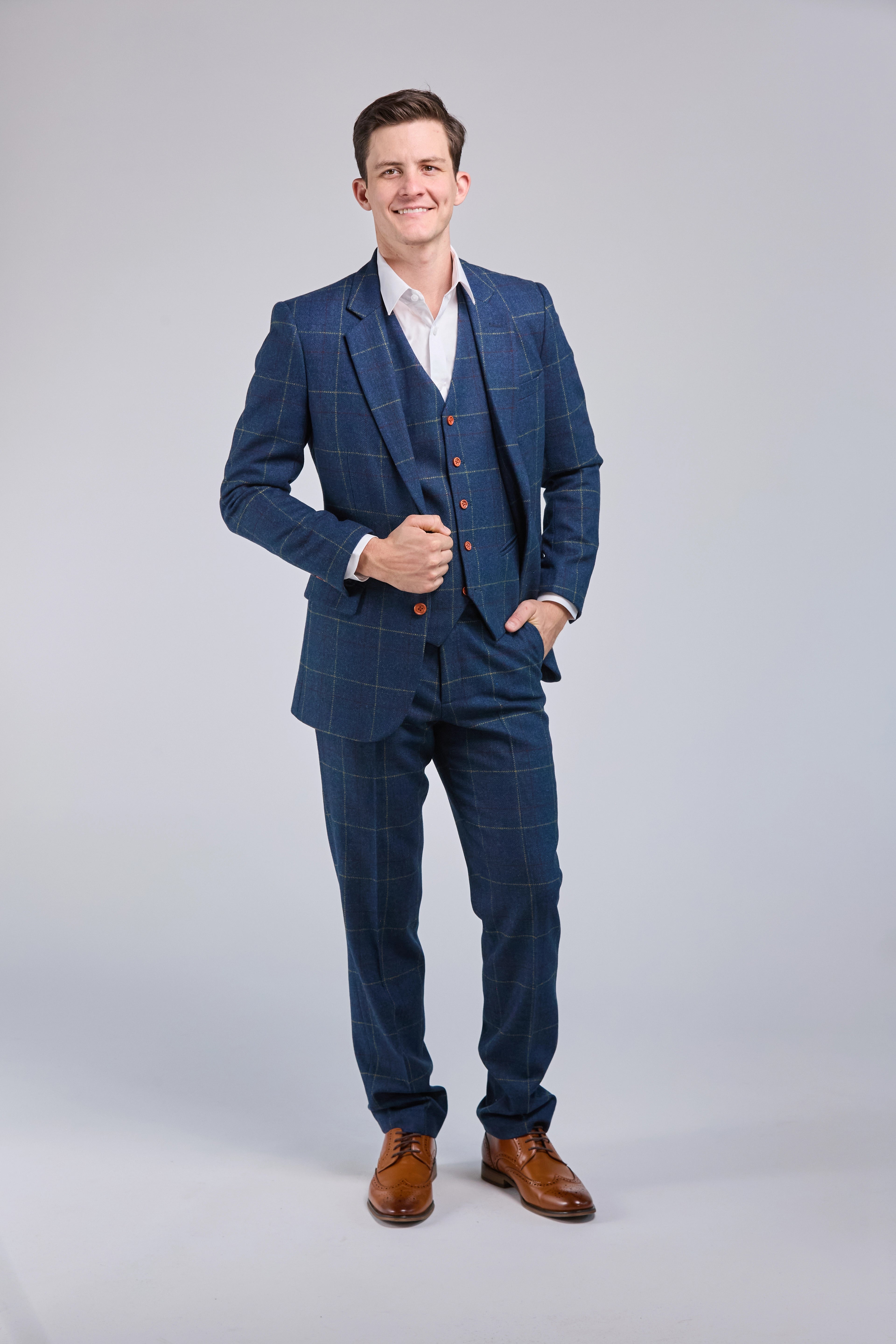 Fashion Basics Retro Blue Check Tweed 3 Piece Suit