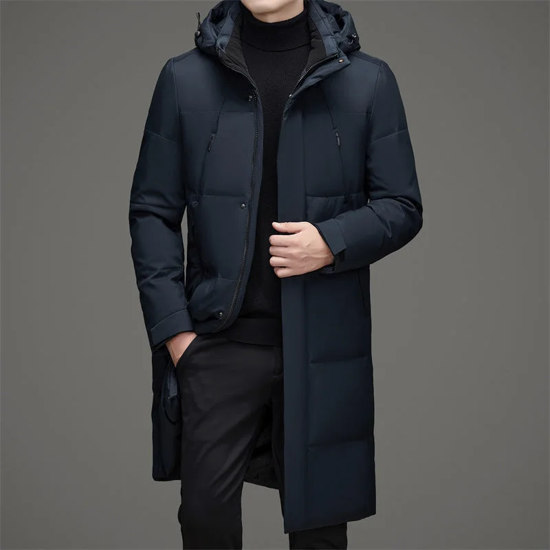 Tailored Coats Men's Duck Down Detachable Hoodie Mid-length Down Coat