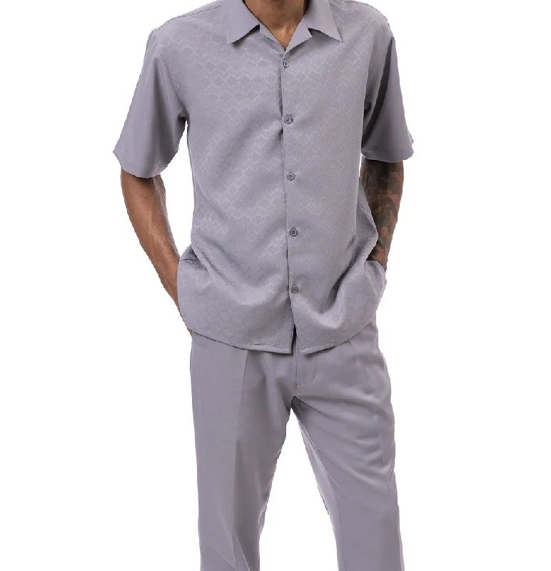 Casual Polos Gray Tone-on-tone Walking Suit 2 Piece Short Sleeve Set