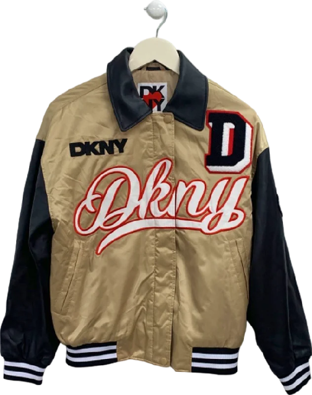 Everyday Outfits DKNY Beige Black Satin Varsity Jacket UK S