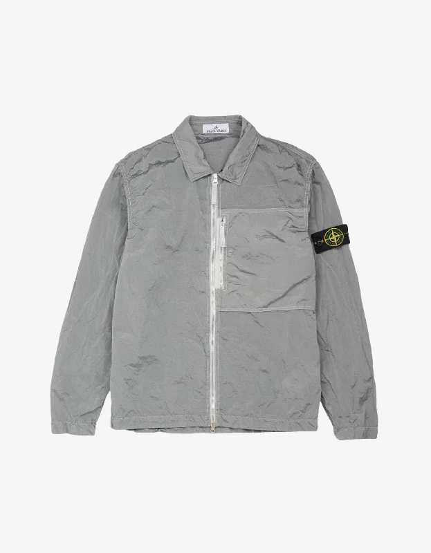 Modern Style Stone Island Grey Compass Logo Nylon Metal Overshirt