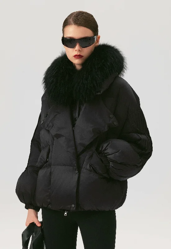 Relaxed Pants AMBER Black Down Parka with Fur