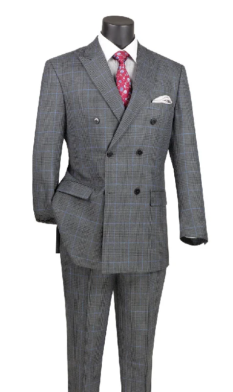 Premium Outfits Alexander Collection - Charcoal Double Breasted 2 Piece Suit Regular Fit Tone on Tone Windowpane