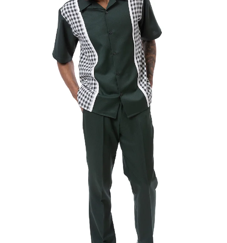 Stylish Polos Emerald Checker Plaid Walking Suit 2 Piece Short Sleeve Set