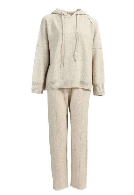 Easygoing Fashion Ivory Hooded Cashmere Tracksuit