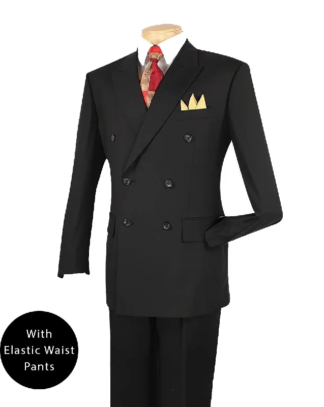 Stylish Sweaters Ramses Collection - Black Regular Fit Double Breasted 2 Piece Suit with Flexible Elastic Waistband