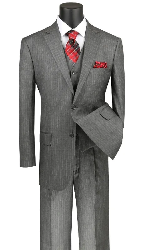 Chunky Sneakers Sovana Collection - Regular Fit 3 Piece Suit 2 Button Tone on Tone Stripe in Gray