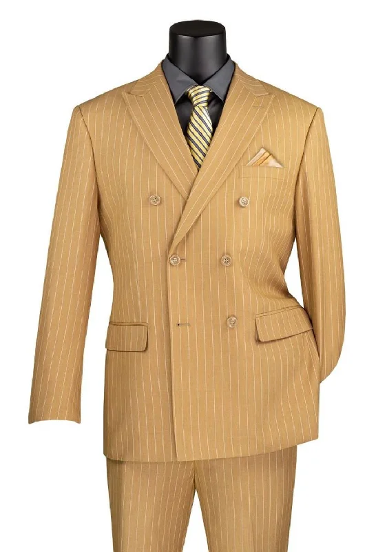 Street Tees Rockefeller Collection - Double Breasted Stripe Suit Camel Regular Fit 2 Piece