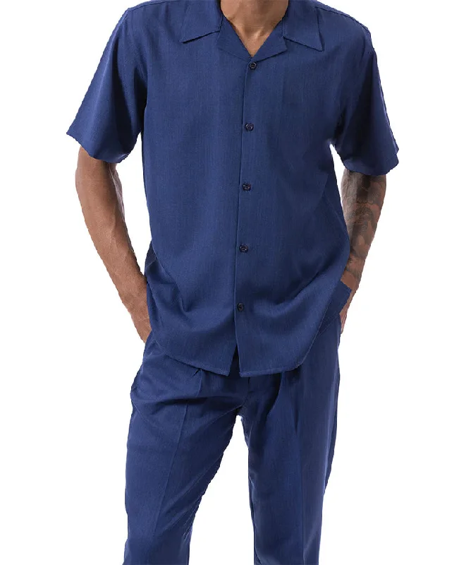 Sportswear Styles Men's 2 Piece Walking Suit Summer Short Sleeves in Navy