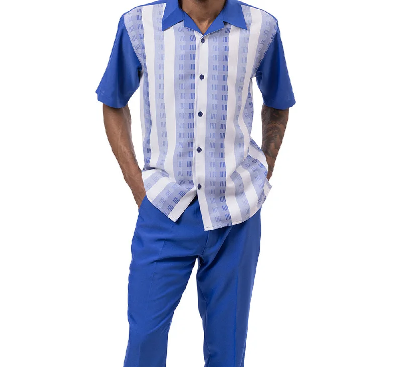 All-Purpose Wear Royal Color Striped Walking Suit 2 Piece Short Sleeve Set