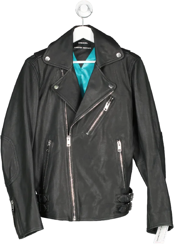 Fleece Jackets Diesel Black Cowhide Leather Limited Edition Jacket UK S