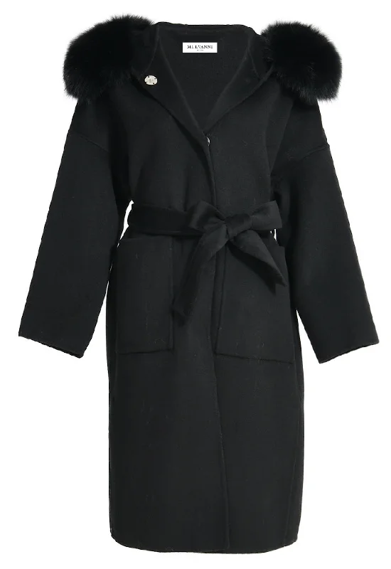 Practical Clothing JULIETTE Black Cashmere Fur Coat