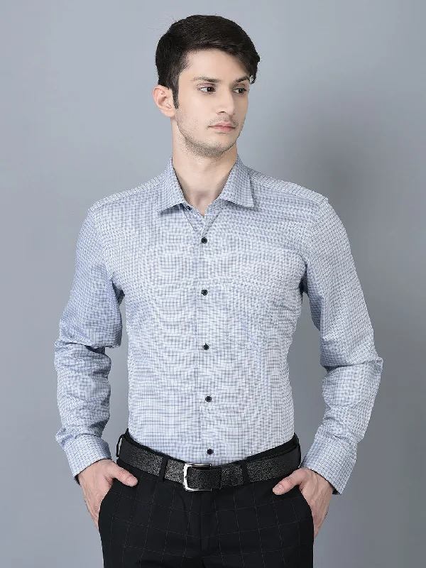 Soft Fabrics CANOE MEN Formal Shirt Grey Color Cotton Fabric Button Closure Checked