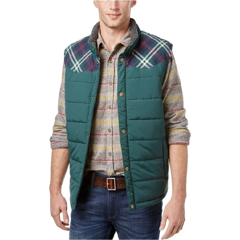 Casual Outfit Weatherproof Mens Vintage Pieced Plaid Puffer Vest, Green, Small