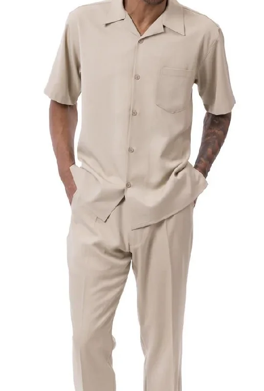 Everyday Wear Men's 2 Piece Walking Suit Summer Short Sleeves in Khaki