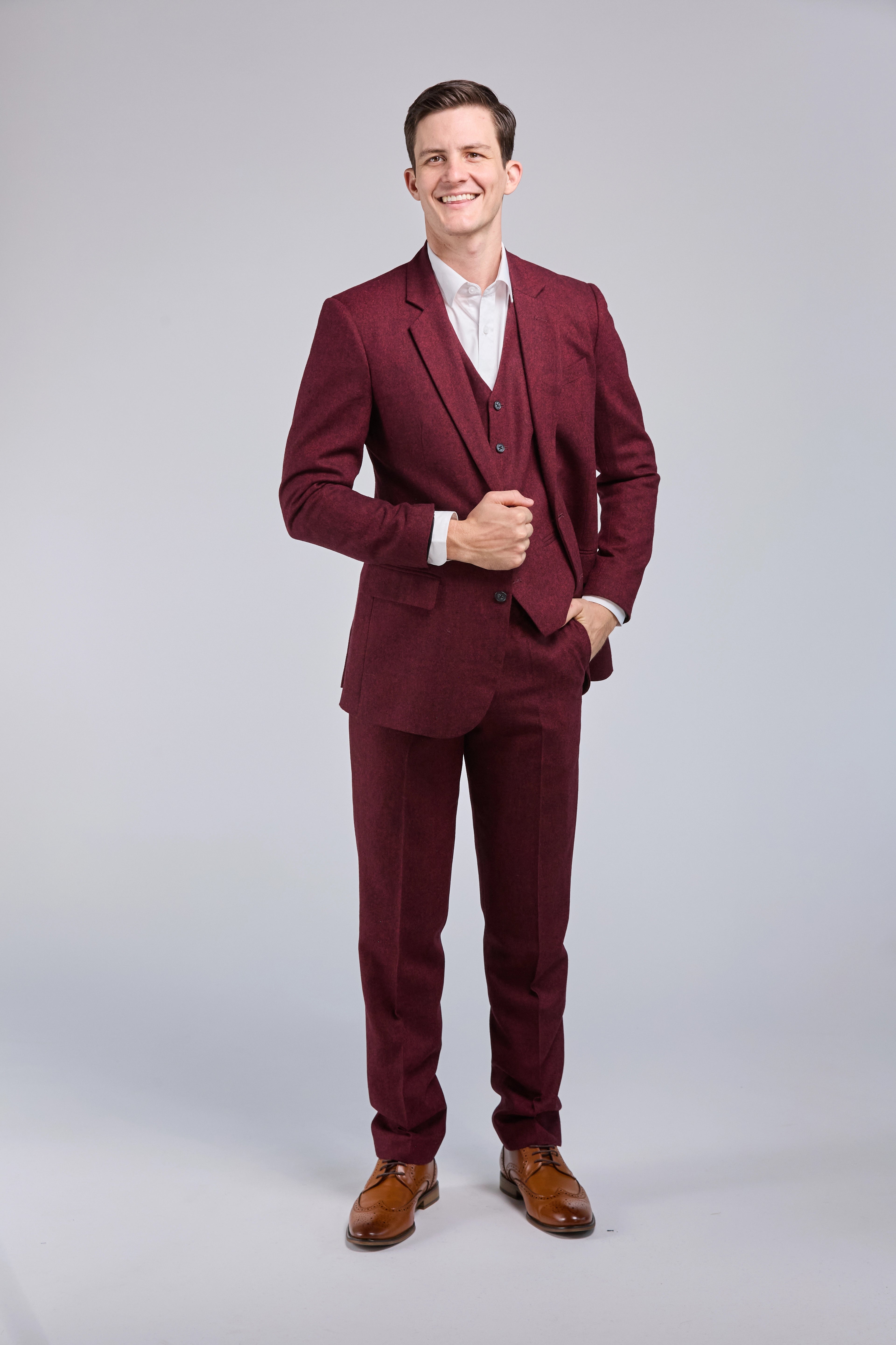 Rugged Jackets Red Classic Tweed 3 Piece Suit