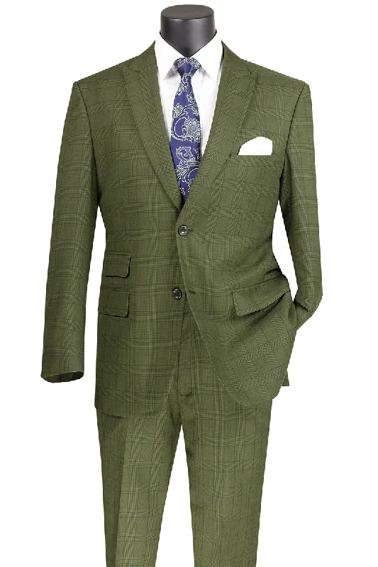 Designer Ties Catania Collection - Modern Fit Windowpane Suit 2 Piece in Olive