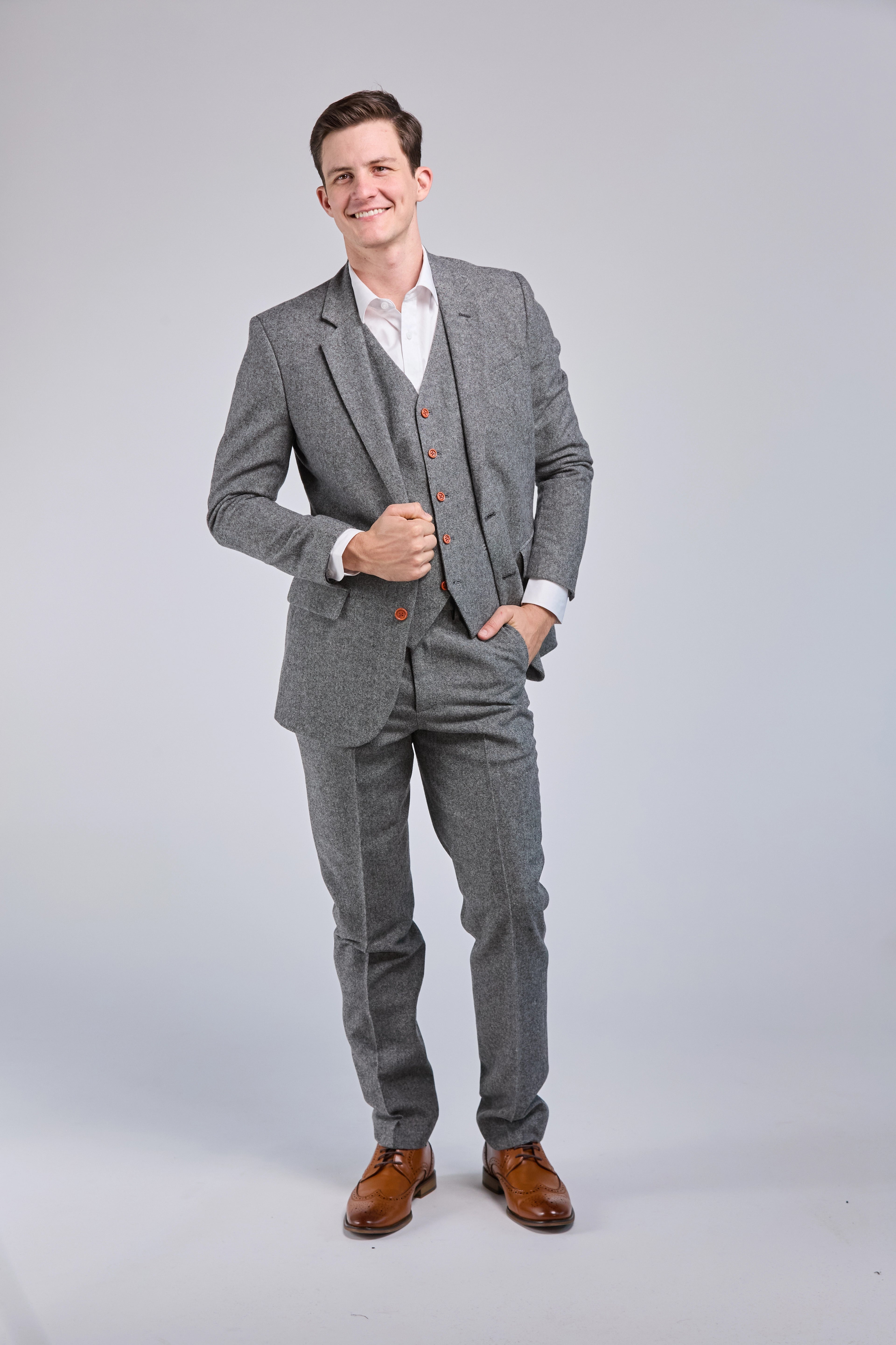 Bomber Jackets Grey Classic Tweed 3 Piece Suit