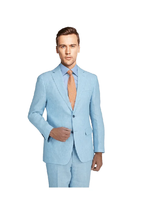 Active Gear Label E Men's Solid Blue Classic Fit 100% Linen Suit