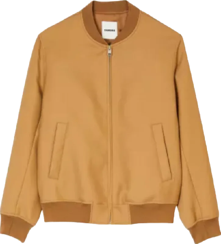 Puffer Jackets Sandro Brown Tan Teddy Elasticated-cuffs Regular-fit Wool-blend Jacket UK L