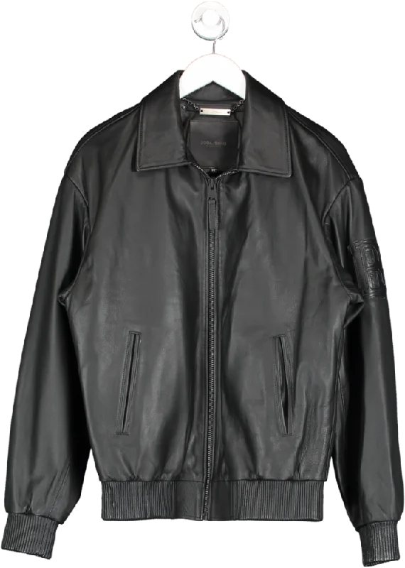 Casual Chinos Boda Skins Black Leather Bomber Jacket (personalised) UK XS