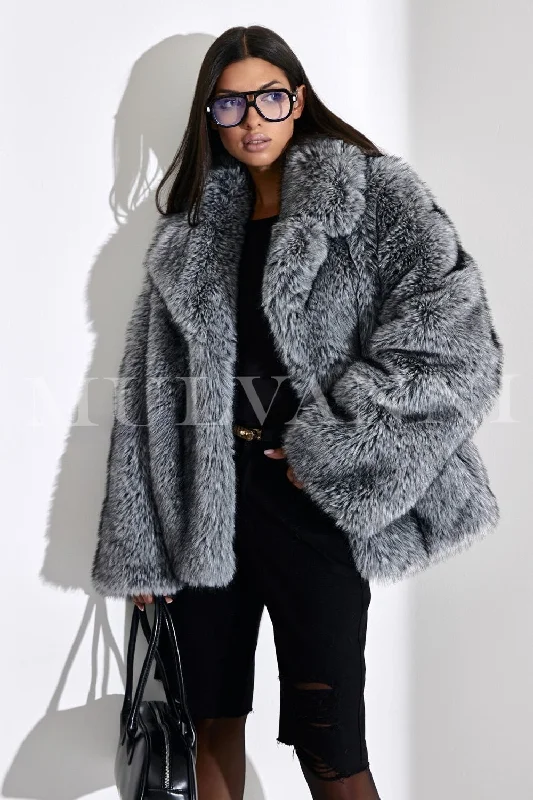 Functional Fashion EBBA Silver Faux Fur Coat