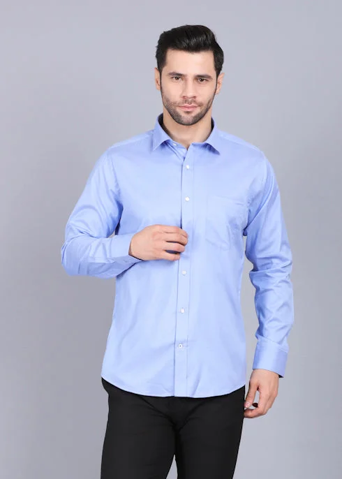 Sporty Wardrobe Perfect Fit Blue Formal Shirt Solid