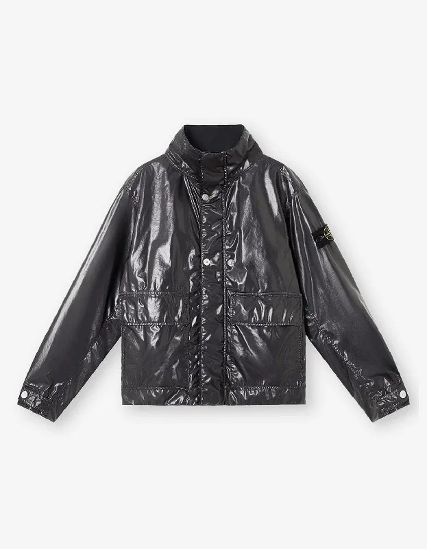 Comfortable Style Stone Island Mussola Gommata-TC Black Biker Jacket