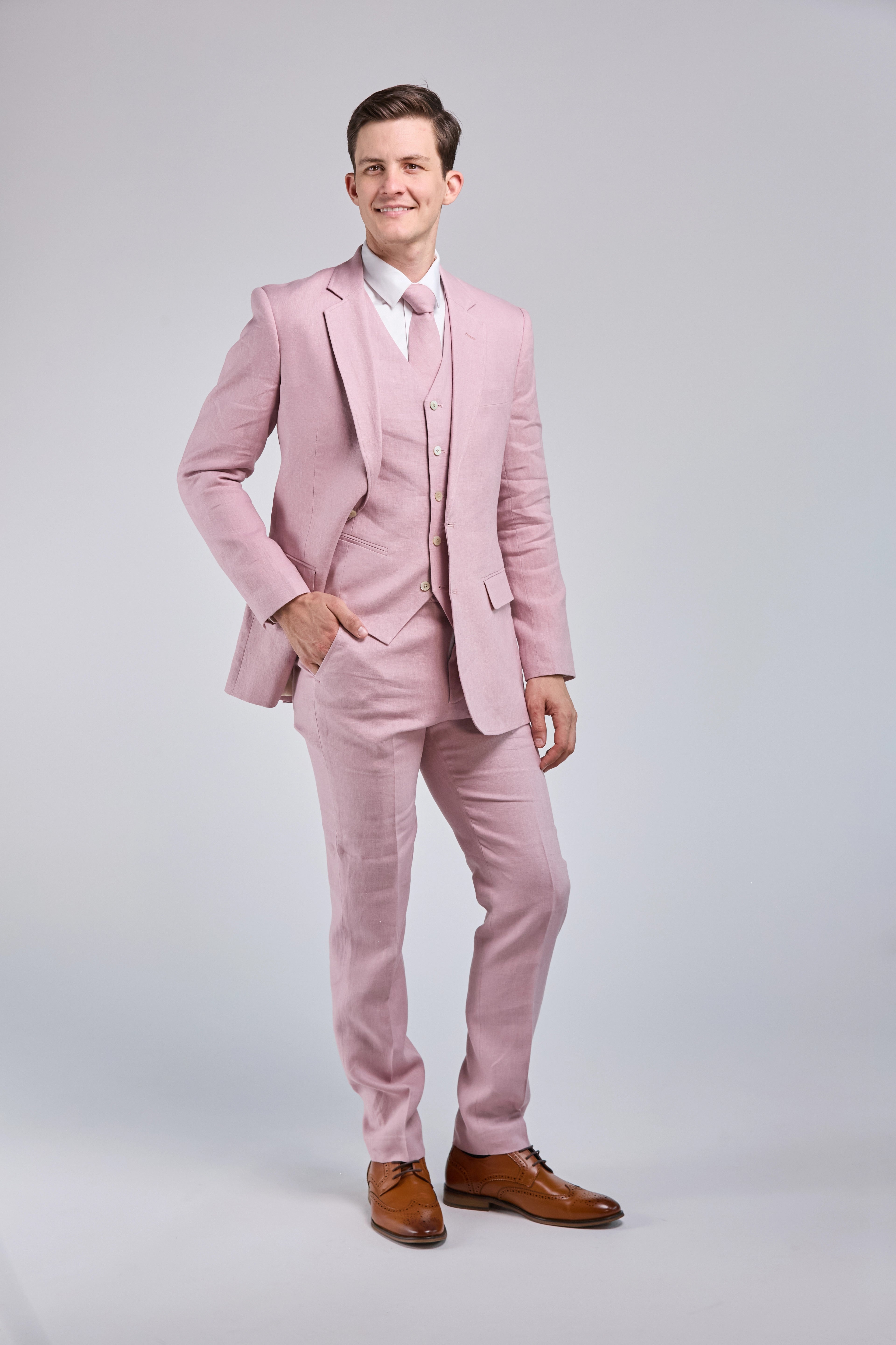 Light Jackets Pink Linen 3 Piece Suit