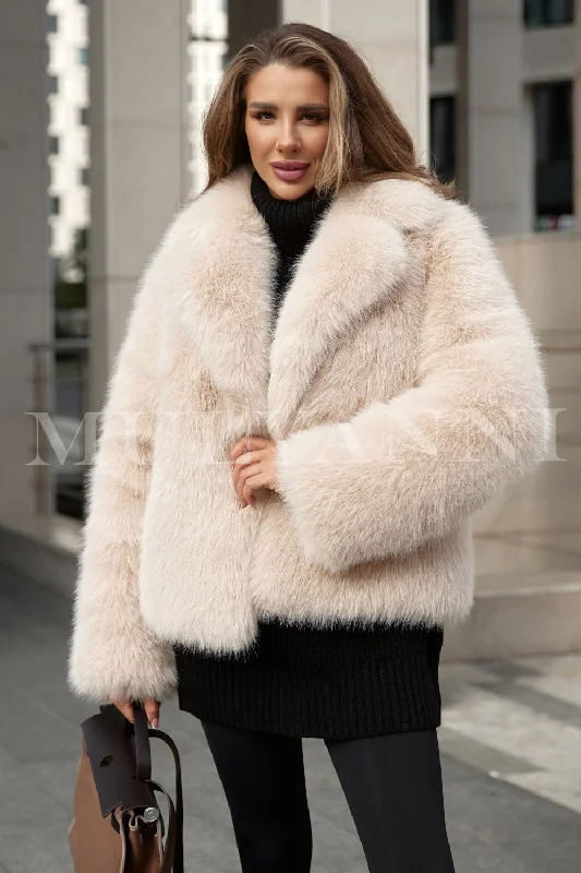 Stylish Blazers EBBA Nude Faux Fur Coat