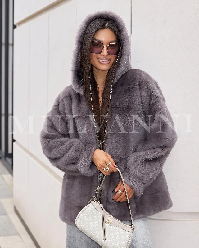 Casual Polos MARGARET Hooded Mink Fur Jacket