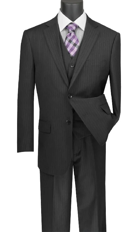 Tailored Coats Sovana Collection - Regular Fit 3 Piece Suit 2 Button Tone on Tone Stripe in Black