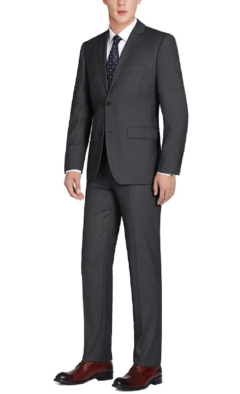 Leather Pants Vanderbilt Collection  - Classic 2 Piece Suit 2 Buttons Regular Fit In Charcoal Gray