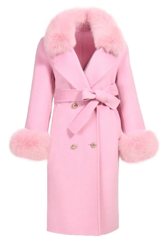 Cozy Fit LONDON Pink Cashmere Coat With Faux Fur