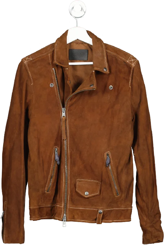 Stylish Sweaters All Saints Men's Brown 'milo' Suede Jacket UK XS